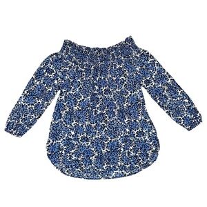 Michael Kors Off Shoulder Blue And White Floral Top Size Small